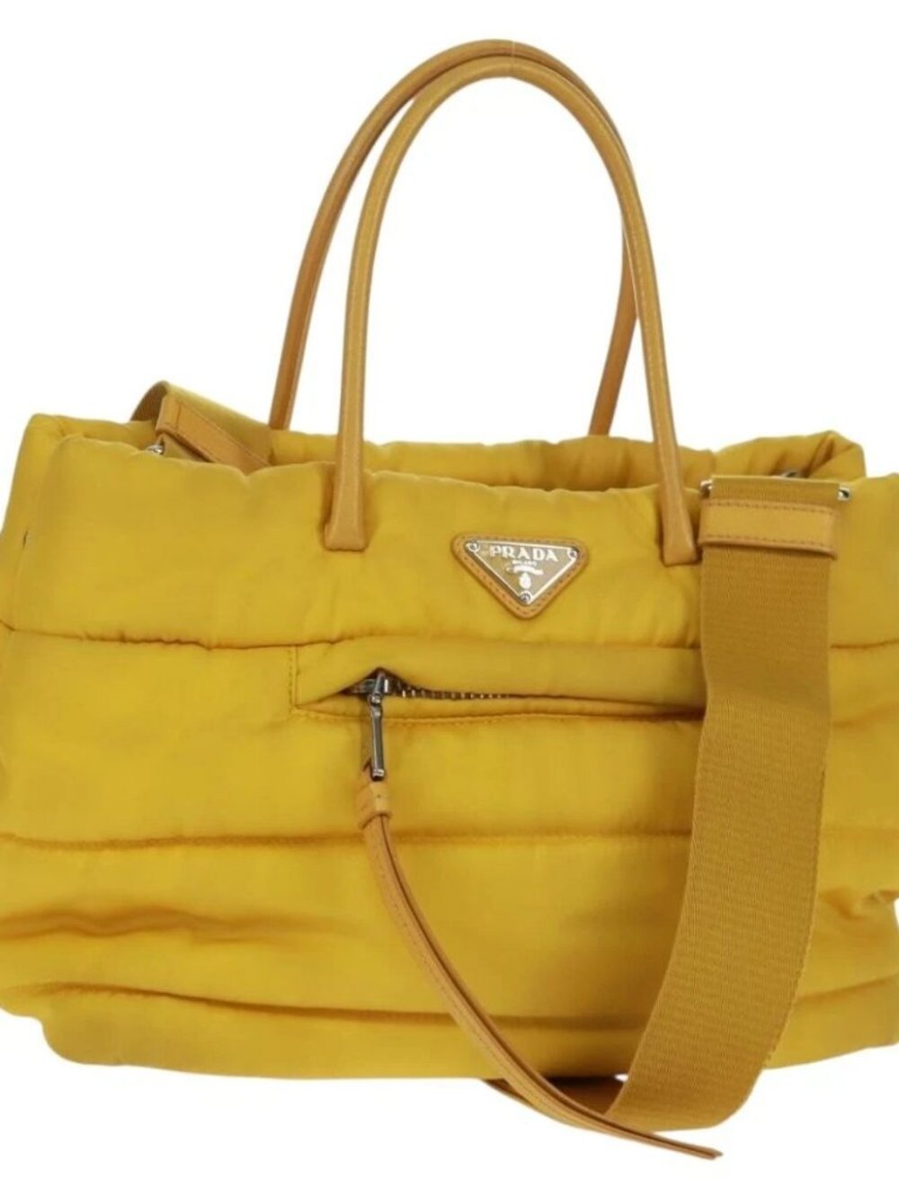 PRADA Test Bomber Hand Bag Nylon 2way Yellow Silver.